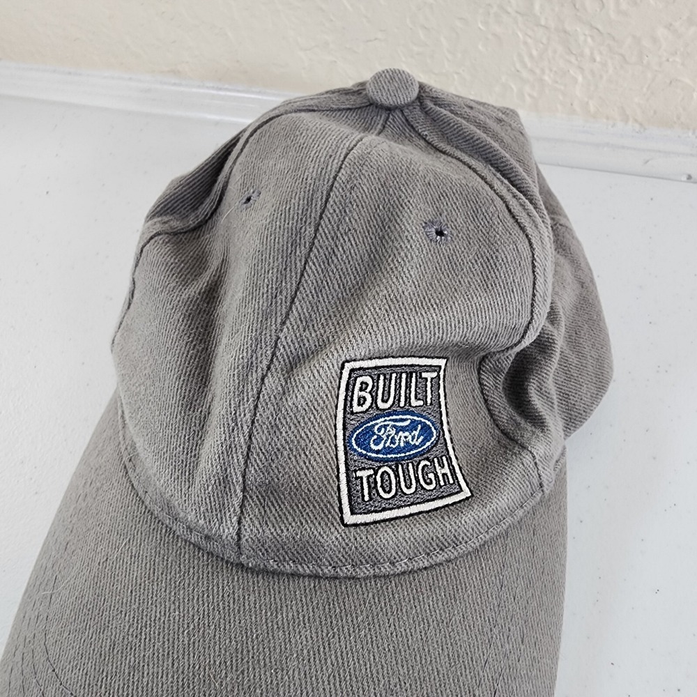 Built Ford Tough Logo Gray Adjustable Hat Vintage Dad Mom Workwear - Picture 2 of 10